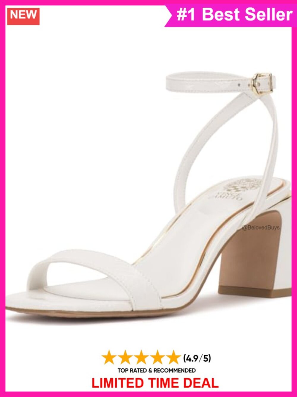 Block Heel Ankle Strap Sandal Faux Leather Square Toe